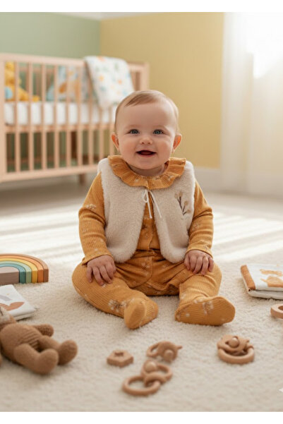 ROZELT Baby Girl Plush Vest Set Floral Romper Set with Ruffle Collar