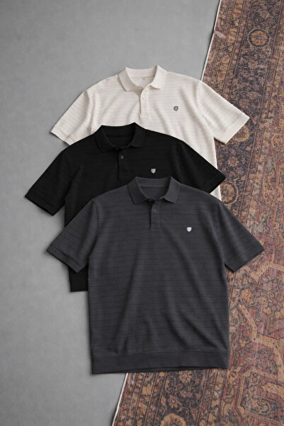 COMBİNE MİCHAİL Men's Casual Cotton Pack 3-Piece Polo Collar T-Shirt