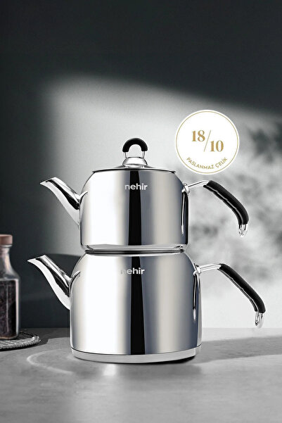 FeyzaDesign Modern Maxi Büyük Boy Paslanmaz Çelik Çaydanlık Takımı, Şık ve Da...