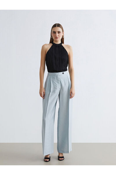 LC Waikiki Blue high waist wide leg women's trousers