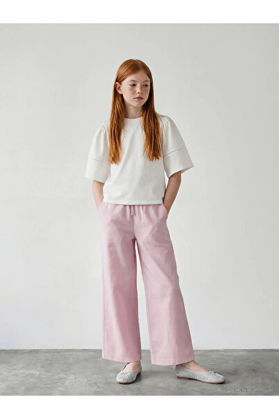 LC Waikiki LCW Girls Studio Lila Beli Lastikli Kız Çocuk Poplin Pantolon