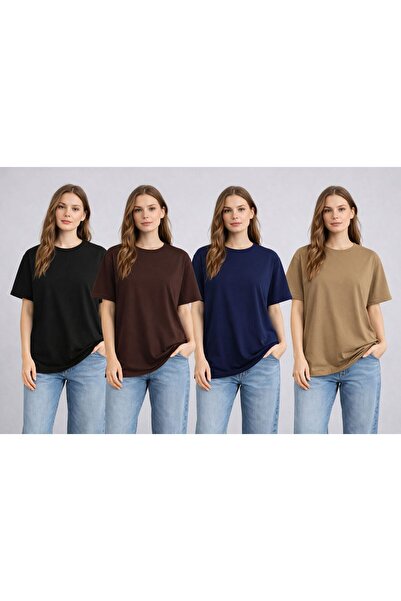 zs zaos fashion Σετ 4 γυναικείων μπλουζών με ίσια βασική λαιμόκοψη, άνετα, ελ...