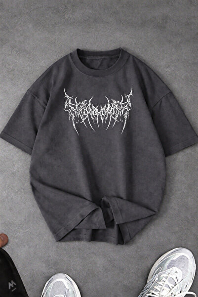 Revasser Unisex Women/Men Geo Special Printed Oversized Combed Cotton Crew Ne...