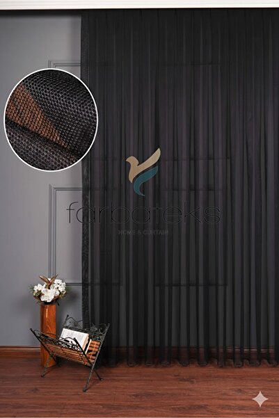 farbateks Black Plain Grek Skirt with Lead Detail 2Layers Pleated Sheer Curtain