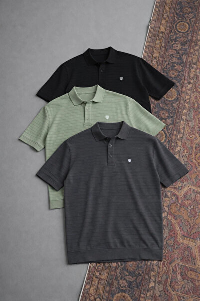 COMBİNE MİCHAİL Men's Casual Cotton Pack 3-Piece Polo Collar T-Shirt
