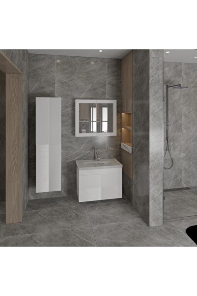 MR CLK MRCLK Antrasit Gri 80 cm Banyo Alt Dolap + Üst Dolap + Yan Boy Dolap +...