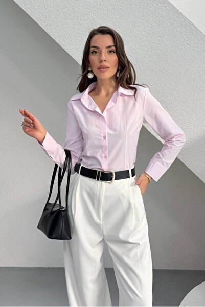 Potenza Women Shirt Short Slim Fit Button Long Sleeve Fitted Waist Shirt