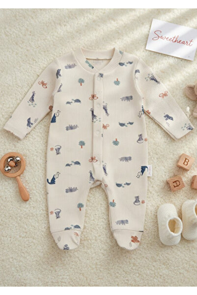 Soweto Unisex Baby Safari Animal Patterned Corded Fabric Jumpsuit