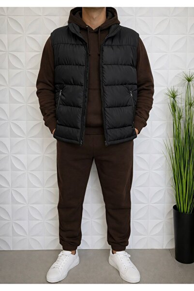 WENMİNG Men's 3-Thread K Hooded Tracksuit Set Y Vest Set 3-Piece Combination