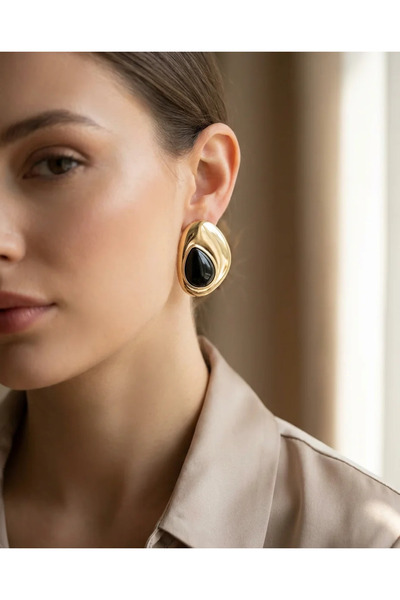 Dorvina Brass Anti-Tarnish Jewelry Gold Color Black Stone Drop Model Vintage ...