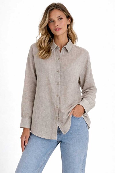 Maison La Femme Women's Long Sleeve Linen Shirt Comfortable Fit