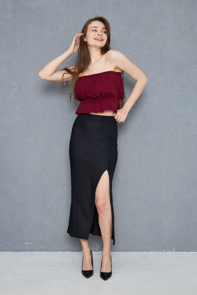 FARBE ER FASHION Skirt Black Slit Skirt