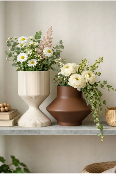 LayerOne Ribbed Tasarım Dekoratif Vazo | Minimal Ev Dekoru