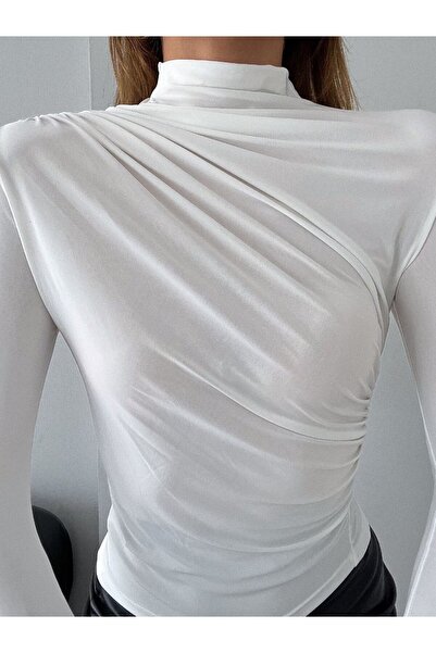 SHIRIN WEAR Kadın Balıkçı Yaka Drapeli Bluz