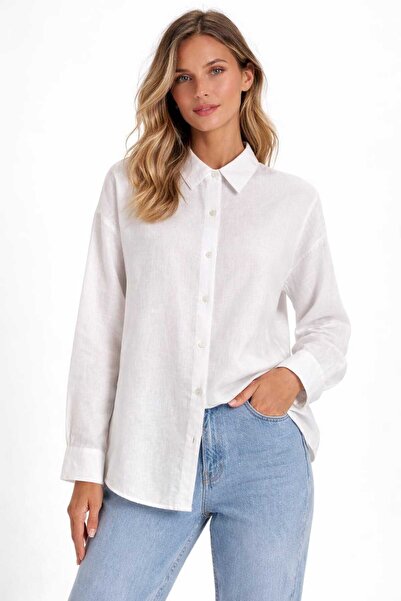 Maison La Femme Women's Long Sleeve Linen Shirt Comfortable Fit