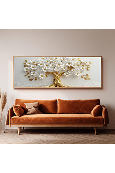 Dekorsiahome Ahşap Çerçeveli Panoramik Oturma Odası Salon Tablosu UZ0424