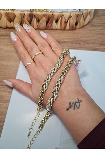 XUPING JEWELRY Gold Taşlı Örgü Zincir Bileklik