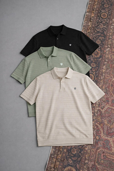 COMBİNE MİCHAİL Men's Casual Cotton Pack 3-Piece Polo Collar T-Shirt