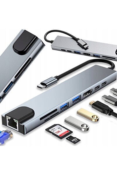 zola USB 3.0 hub, 8 ports, Type-C charging port, plastic and stainless steel,...