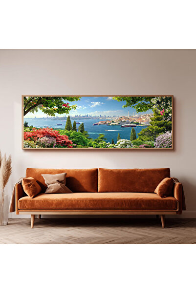 Dekorsiahome Ahşap Çerçeveli Panoramik Oturma Odası Salon Tablosu UZ0421