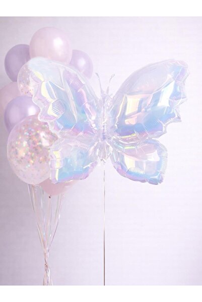 Parti Adresi Pastel Hologram Kelebek Folyo Balon – Parti & Doğum Günü Süsleme...