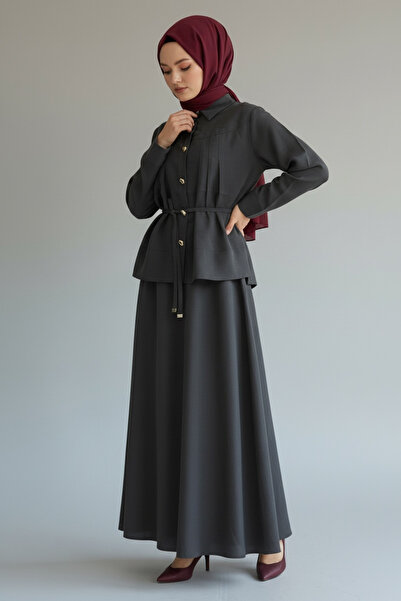NERA GİYİM Women's Button Detailed Skirt Shirt 2-Piece Set-Anthracite