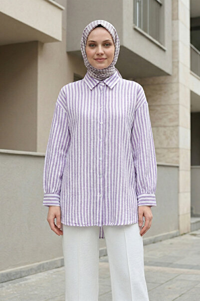 Kirazgym Cămașă cu nasturi pentru femei cu dungi in - Liliac