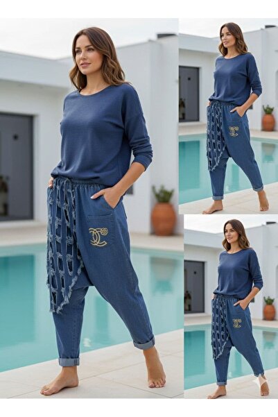 Punta Otantik Pt91010 Ethnic Pattern Perforated Italian Shalwar Trousers Dark...