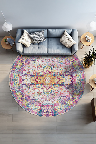 BigArts Home Mürdüm Bordo Vintage Desenli Kaymaz Taban Yıkanabilir Salon Mutf...