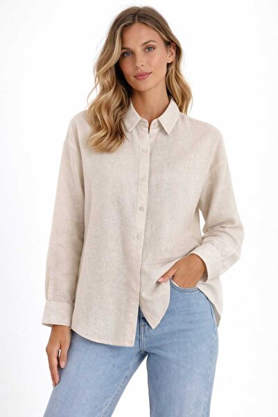 Maison La Femme Women's Long Sleeve Linen Shirt Comfortable Fit