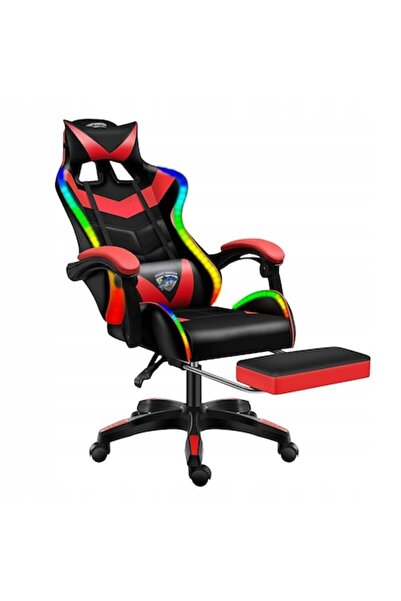 CERLO Scaun de gaming cu masaj, LED, pivotant, suport pentru picioare, roșu