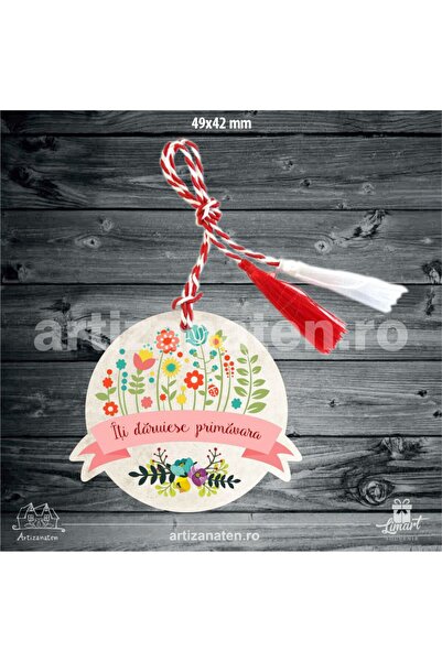LimArt Round Wooden String Martisor "I Give You Spring" – 4.90 x 4.20 cm