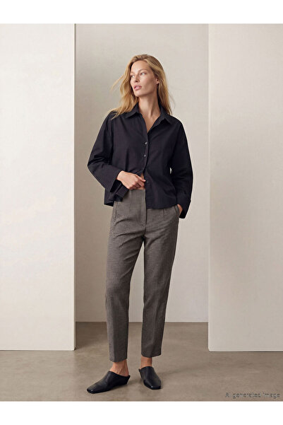 LC Waikiki Lcw Vision Black Dar Fit Plaid Women's Pleated Fabric Trousers
