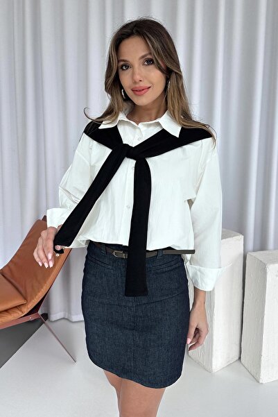 Mine Tan Butik Shoulder Detail Women's Shirt - Black