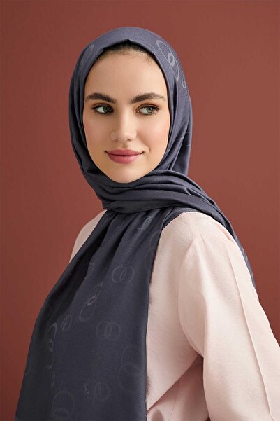 Imannoor Pamuk İpek Şal - Zincir Kare Desenli - Antrasit