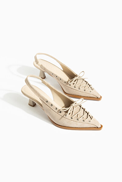 camaiore Beige Suede Women's Pointed Toe Heeled Shoes New Classic