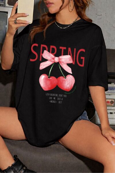 Elvino Tricou pentru damă, cu decolteu, cu imprimeu Heart Cherry