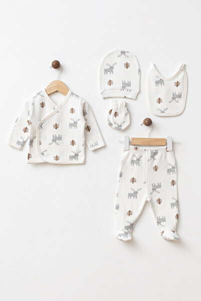 yukobaby bebeğiniz için en doğalı Bebek %100 Tavşanlı Pamuk 5'li Yenidoğan Hastane Çıkışı Set yk1654