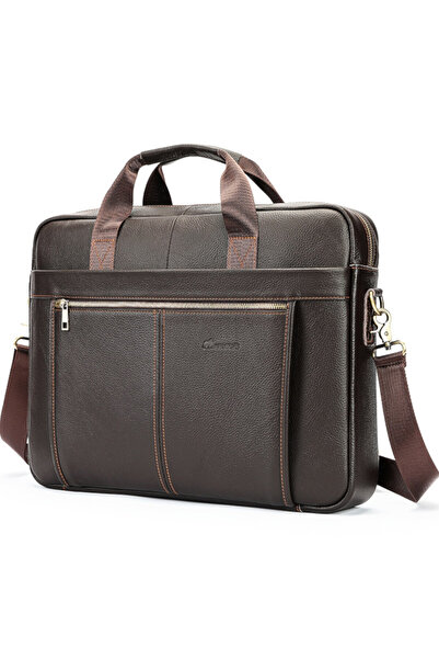 JERMYN'S Geantă de laptop Houston din piele naturală maro închis