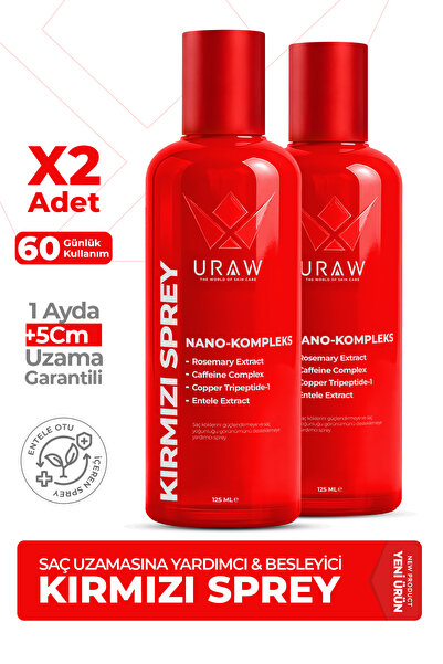 Uraw Kırmızı Sprey 2'li Fırsat Paketi | Saç Uzamasını Destekleyici ve Dökülme...