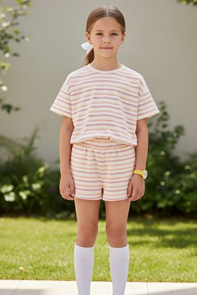 Lupinn Komplet kratkih rukava za devojčice Prugasto sa kratkim hlačama Mekane...