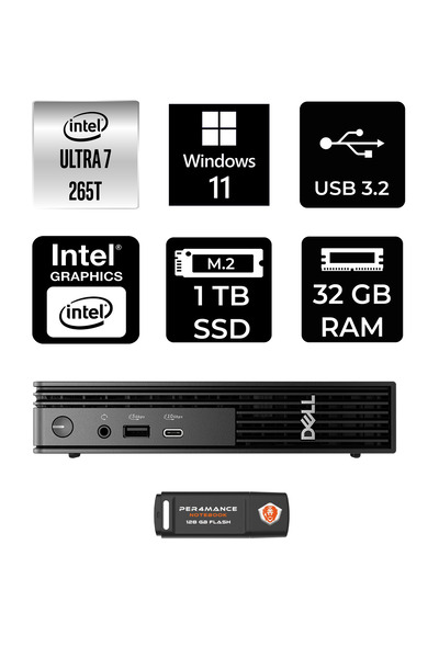 Dell Pro Micro QCM1250 Ultra 7 265T 32GB 1TB SSD W11P Mini Masaüstü Bilgisayar