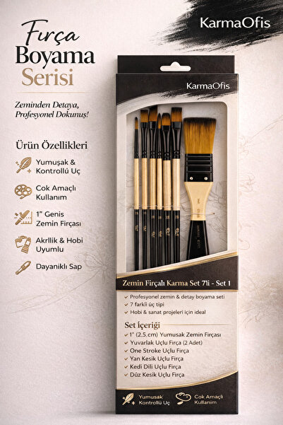 KarmaOfis Zemin Fırçalı Karma Set 7’li – Set 1 | Profesyonel Boya Fırça Seti,...