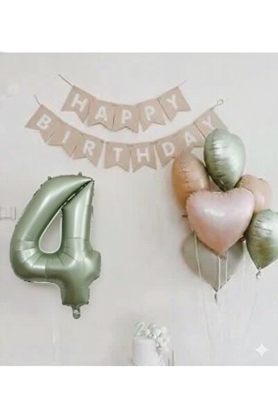 Çemrek Süs Parti Mold Green Foil Balloon Kraft Happy Birthday Banner and Crea...