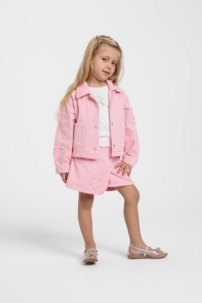 Escabel Baby Girl 1-5 Years Old Heart Patterned Denim Shorts Skirt Pink