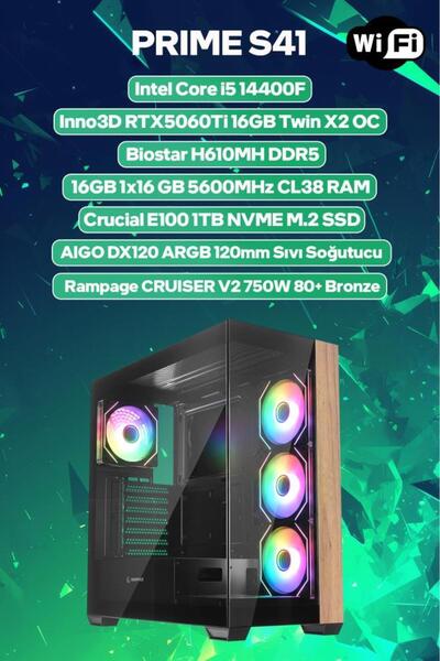 Game Garaj Prime S41 Intel Core i5 14400F 16GB RAM 1TB SSD RTX5060Ti 16GB 120...