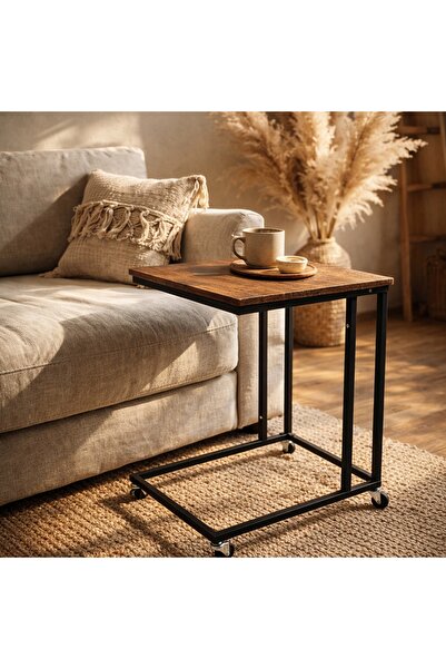 zola Странична масичка за кафе, винтидж, за диван/легло, въртящи се колела, м...