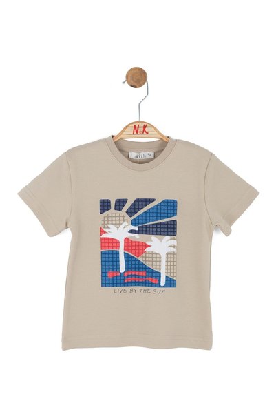 nk kids Baby Boy 1-4 Years Embossed Pattern Short Sleeve T-Shirt Beige