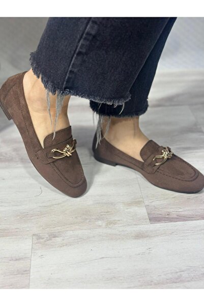 KAYGISIZ AYAKKABI Pantofi de damă maro piele întoarsă Gold cu cataramă ortope...