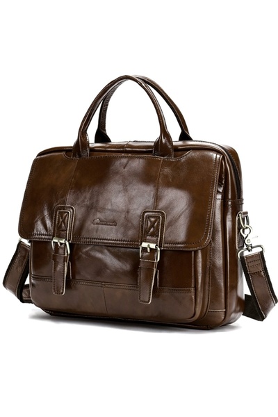 JERMYN'S Norwich dark brown genuine leather laptop bag